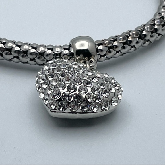 Set of 3 Metallic Mesh Heart Charm Bracelets Gold Silver Rose Gold - Picture 6 of 7